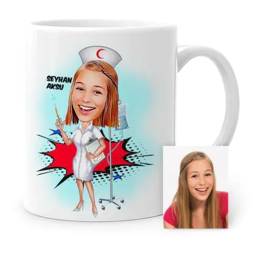 Kişiye Özel Hemşire Karikatür Beyaz Kupa Bardak